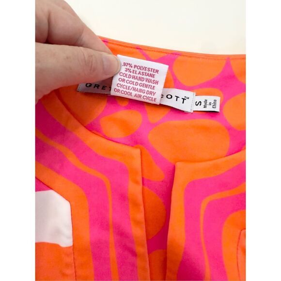 Gretchen Scott Orange Pink Rock Out Split Neck Tunic 3/4 Sleeve Dress Small - Picture 5 of 5